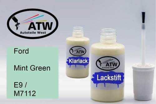 Ford, Mint Green, E9 / M7112: 20ml Lackstift + 20ml Klarlack - Set, von ATW Autoteile West.